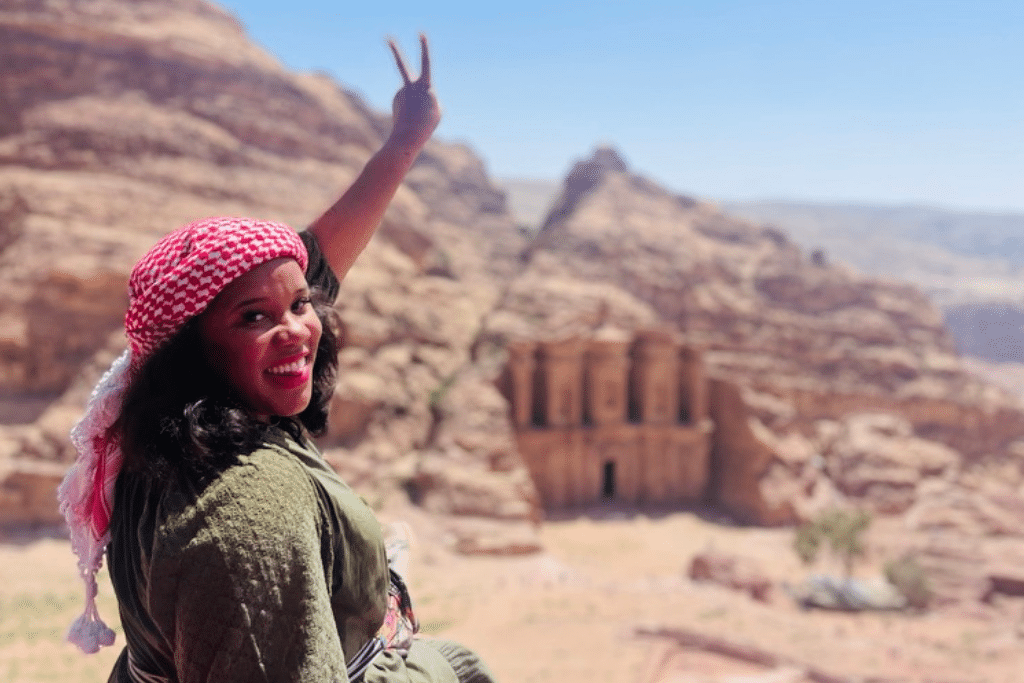 What I wore to Petra, Jordan- a green midi dress