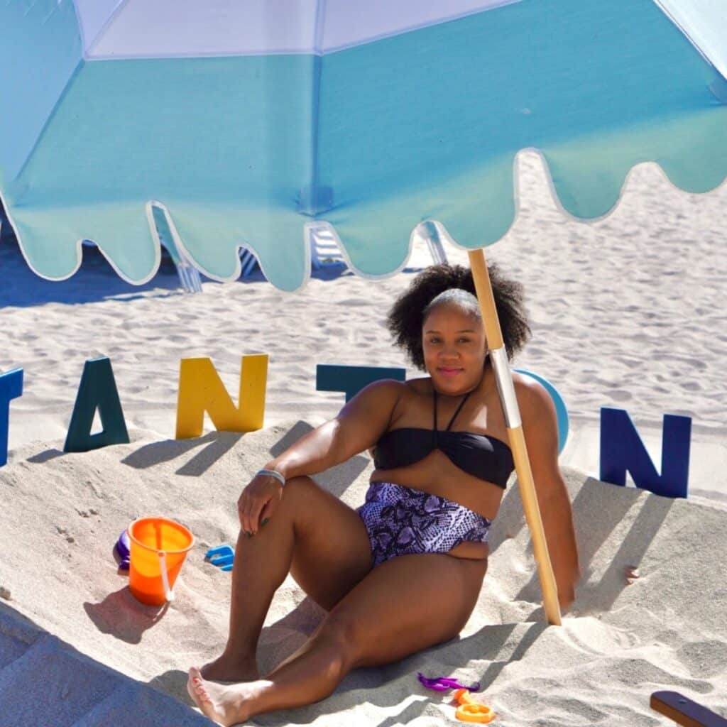 Wearing a 2-piece high cut bikini at the Stanton hotel on Miami's South Beach.