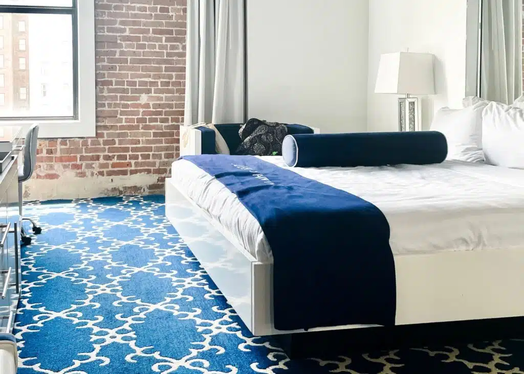 A bedroom in The Saint Hotel – one of the most romantic hotels in New Orleans.