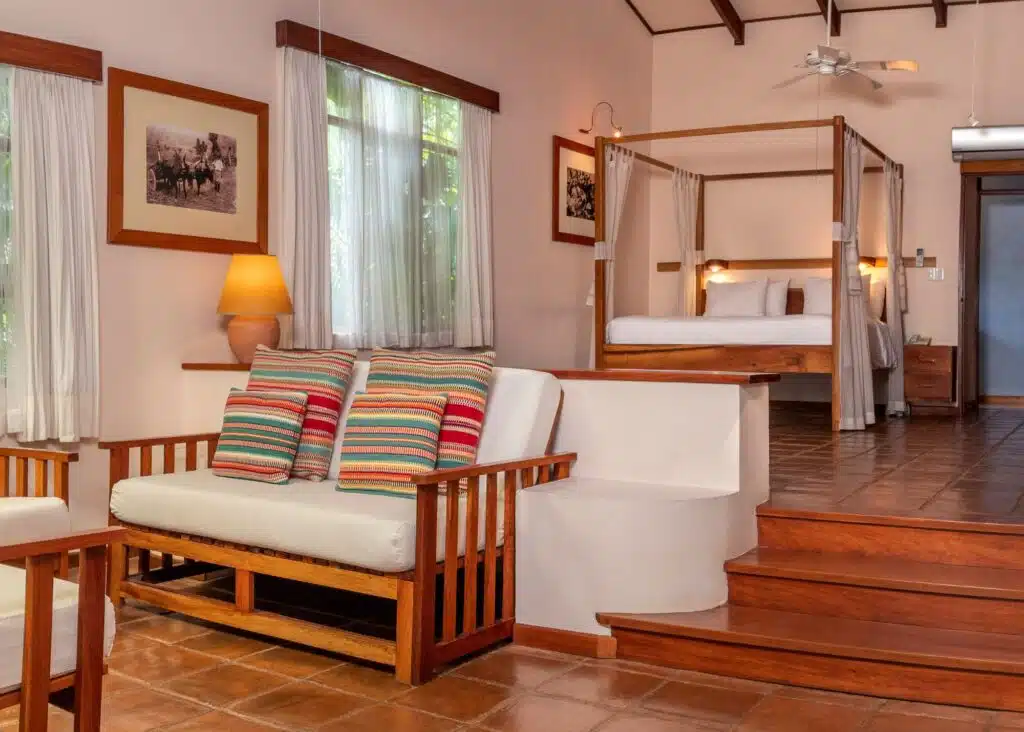 The interior of one of the quaintly decorated rooms at Capitรกn Suizo Beachfront Boutique Hotel in Tamarindo.