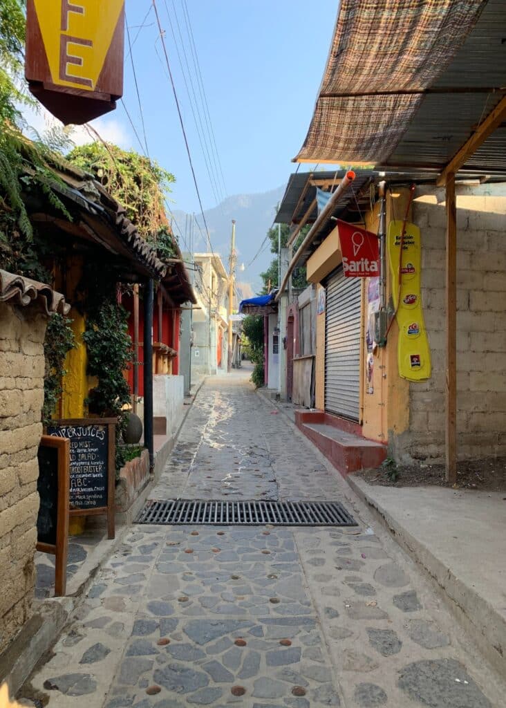 The lovely streets of San Marcos La Laguna. If you are wondering where to stay in Lake Atitlan, this village is perfect if you are seeking a spiritual retreat