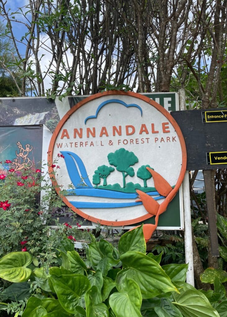 The front sign for Annadale Waterfall Park.