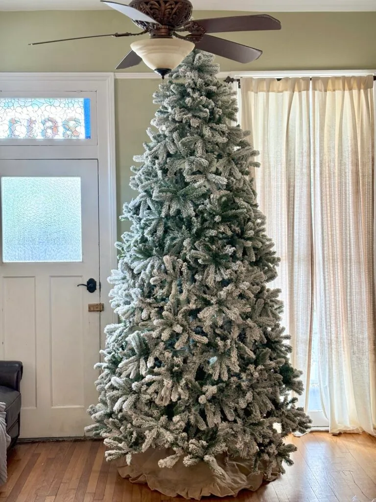 The completed 10' King Flock® Artificial Christmas Tree Unlit