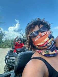 Taking a "usie" on the ATV tour in Aruba