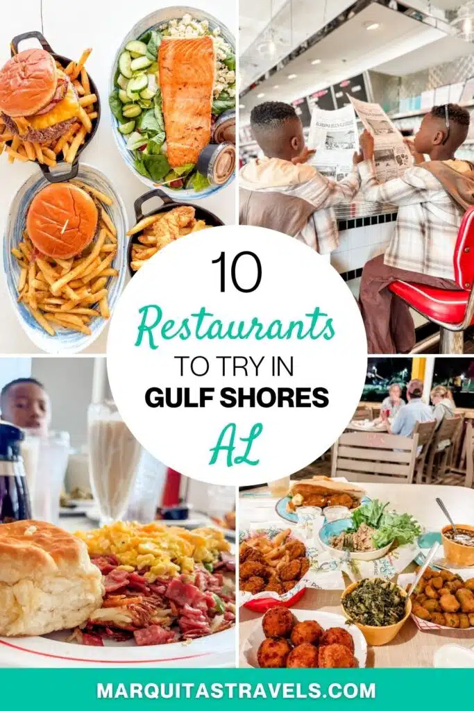 Pinterest pin for this blog post about where to eat in Gulf Shores, Alabama.